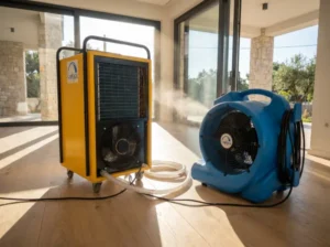 Profesionalni isušivač vlage i podni ventilator u modernom dnevnom bor - Isušivanje vlage - Kapljica