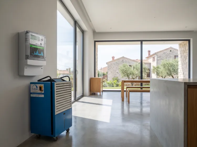Plavi profesionalni isušivač vlage uz mjerač potrošnje električne energije - Isušivanje vlage
